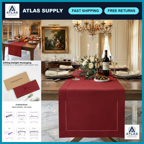 Extra long red linen - long, table