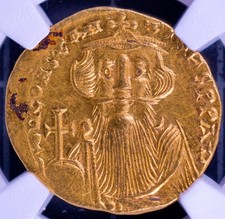 Byzantine Constans II AV Solidus NGC Ch AU – Facing Bust Gold