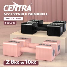 Centra Pair Adjustable Dumbbells 2.8kg-10kg Gym Training Metal Weight Block Set