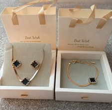 14k Gold Plated Floral Clover Jewellery Set New In Gift Box