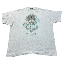 Vintage Best Single Stitch Wildlife T-Shirt Dream Catcher Wolf USA Grey Mens 2XL