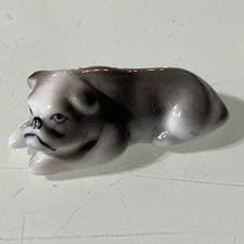 Miniature grey Pug Bulldog Dog Figurine