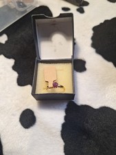 Gold Tone Adjustable Ring With Genuine Ruby