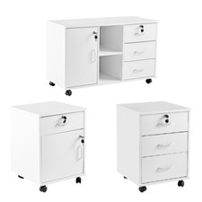 1/3 Drawers White Rolling File Cabinet 4 Wheel Lockable Office Cabinet Storage