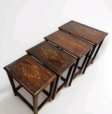 Indian Rosewood Inlaid Hand Carved Nest of Four Tables