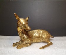 Vintage Large Brass Deer Laying Down Animal Figurine Mid Century Ornament - Doe