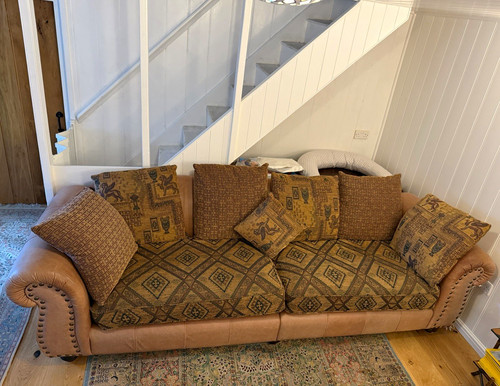 Brown leather seater - brown,