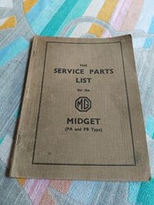 MG Midget PA and PB Series Original Service Parts List Catalogue VGC 1934-1936