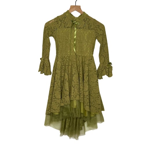 Green lace high low dress - green,