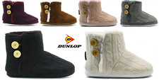 Ladies Womens Slippers Boot Size Fur Slip On Warm Winter Memory Foam Dunlop NEW