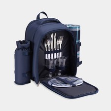 Navy 2 Person Picnic Backpack with Cooler, Blanket & Dining Set Included