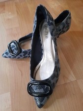 M&S Limited Collection Grey/Black Leopard Print Kitten Heel Shoes Sz 6 