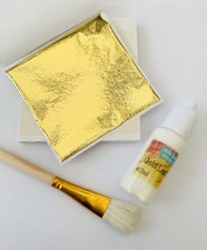 Gold Leaf Kit - 5 Sheets 8x8cm, 15ml Adhesive & Brush Ideal For Gilding Crafts