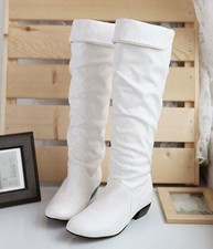 2025 Womens Knee High Boots Causal Low Heel Shoes Riding Biker Long Boots Size