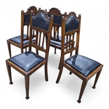 Antique dining chairs set - Carved oak Arts & Crafts kitchen / dining chairs