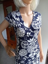 Size 8 Principles Faux Wrap Midi Dress Navy With White Flowers