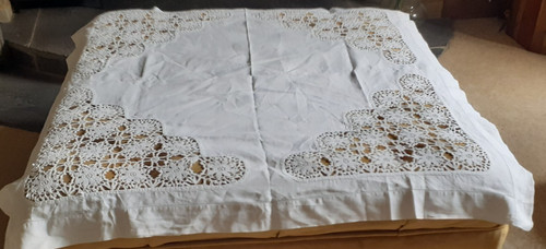 Vintage white tablecloth with - vintage,