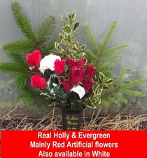 Mum Christmas Grave Vase & Flowers Memorial Flower Holder Pot Spike Crem Plastic