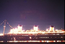 Vintage 35mm Slide Photo RMS Queen Mary Ship At Night Illuminated 1970s