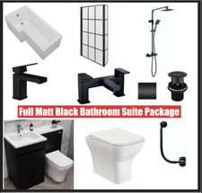 L Shape 1700 Bathroom Suite Matt Black Vanity Toilet Shower Taps Basin Taps
