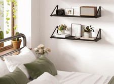 Floating Shelves with Metal Brackets For Auction Rustic Wood Black Set of 2