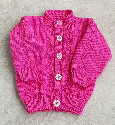 Pink wool hand knit cardigan - wool,