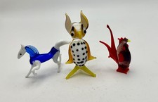 3 Vintage Miniature Art Glass Animals Nice Colours Owl Rooster Horse