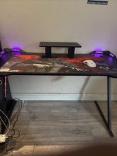 Gaming Desk 120x60cm Z-Shaped Black Gamer Table with LED Lights