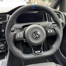 Leather Steering Wheel for VW Golf MK7 MK7.5 GTI R GTD Polo 2013-20 BLUE STITCH