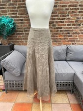 Jigsaw silk a line maxi midi skirt size uk14 Khaki Chiffon Crinkle party