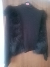 Ladies Black Jumper By Zara. Size 14/16. Faux fur To Look Like A Waistcoat .