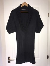 Ladies Womens Black Jumper Long Top Size 8 Tom Wolfe Chunky Knit Warm For Winter