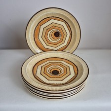Poole Pottery Stoneware Beige Orange Geometric Vortex Side Tea Plates X 6 18cm
