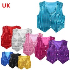 UK Kids Girl Sequined Vest Waistcoat Costume Jazz Dance Performance Jacket Party