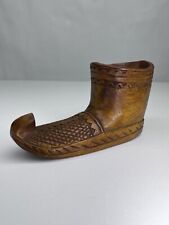 Vintage Hand carved Wooden Treen Folk Art Boot Shoe Match Toothpick Holder