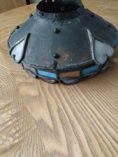 Heavy Vintage Stained Glass Lampshade Needs Restoration Leaded Glass