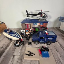 Playmobil Police Station Carry 5299, Car 5187, Helicopter & boat. 9 Figures