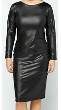 Plus Size Women's PVCLook Dress Ladies Bodycon Long Sleeves Wet look Black Dress