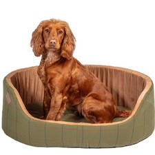 TWEED SLUMBER BED Danish Design dog nesting country green tan faux suede cushion