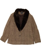 ALEXON Womens Overcoat UK 18 XL Beige Check Wool ZH03