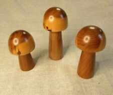 Trio Of Handcrafted Wooden Toadstools / Mushrooms