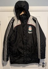 Liverpool FC Bench Coat - Hooded Puffer/Padded Jacket 2008 2009 Adidas Large