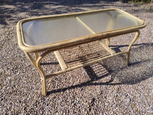 Boho vintage cane coffee table - boho,