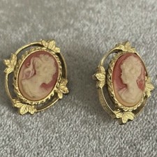 Cameo Earrings - Lovely Vintage Victorian Finely Carved Cameo Earrings