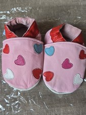 Soft Leather Pink Baby Shoes - Age 6-12 Months - Hearts - Pram Shoes