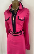 NEW Karen Millen Size 12 COLLARED BELTED JERSEY PONTE MINI DRESS IN PINK BLACK