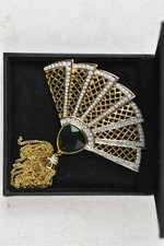Genuine Swarovski Beautiful Large Fan Brooch Boxed Green Stone 