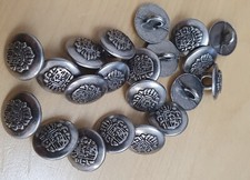 Military Army Shank Buttons Metal - Silver-  Pack of 10-  24L/15mm- C1001