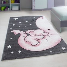 Childrens Animal Rug Grey Pink