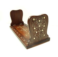 Vintage Wooden Inlaid Walnut Extendable Sliding Book Shelf / Book End